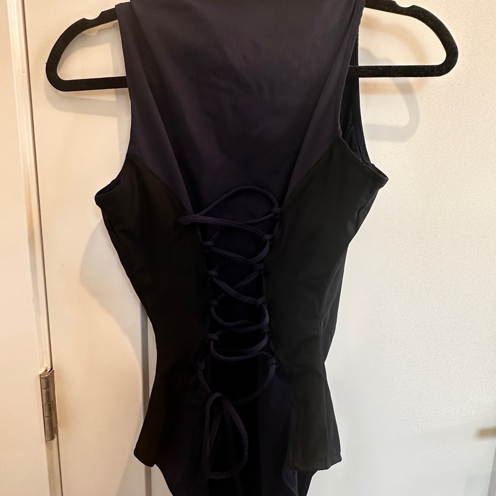 Sleeveless Navy Zip-Front Women's One-Piece Swimsuit - Picture 5 of 5